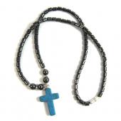 18inch Turquoise Cross Pendant Hematite Stone Strands Necklace